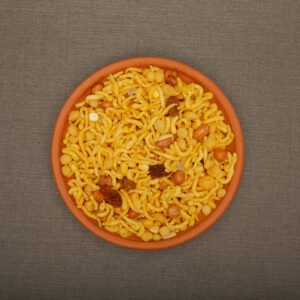 Baby mixture on a brown plate.